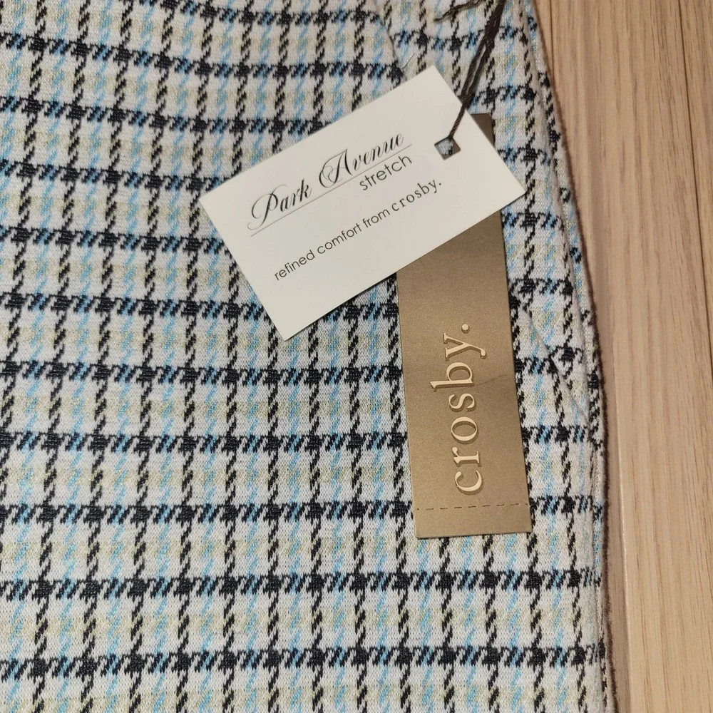 Crosby Park Avenue Stretch Plaid Straight Leg Trousers Blue Yellow Black 4